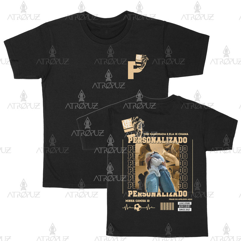 Camiseta Algodão Unissex T shirt Personalize sua estampa Casal de Time Flamengo