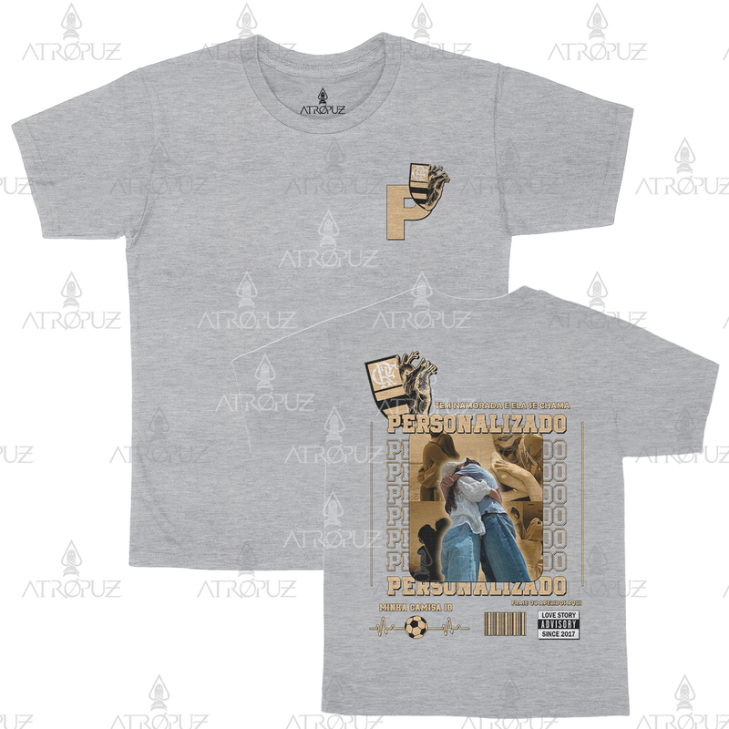 Camiseta Algodão Unissex T shirt Personalize sua estampa Casal de Time Flamengo