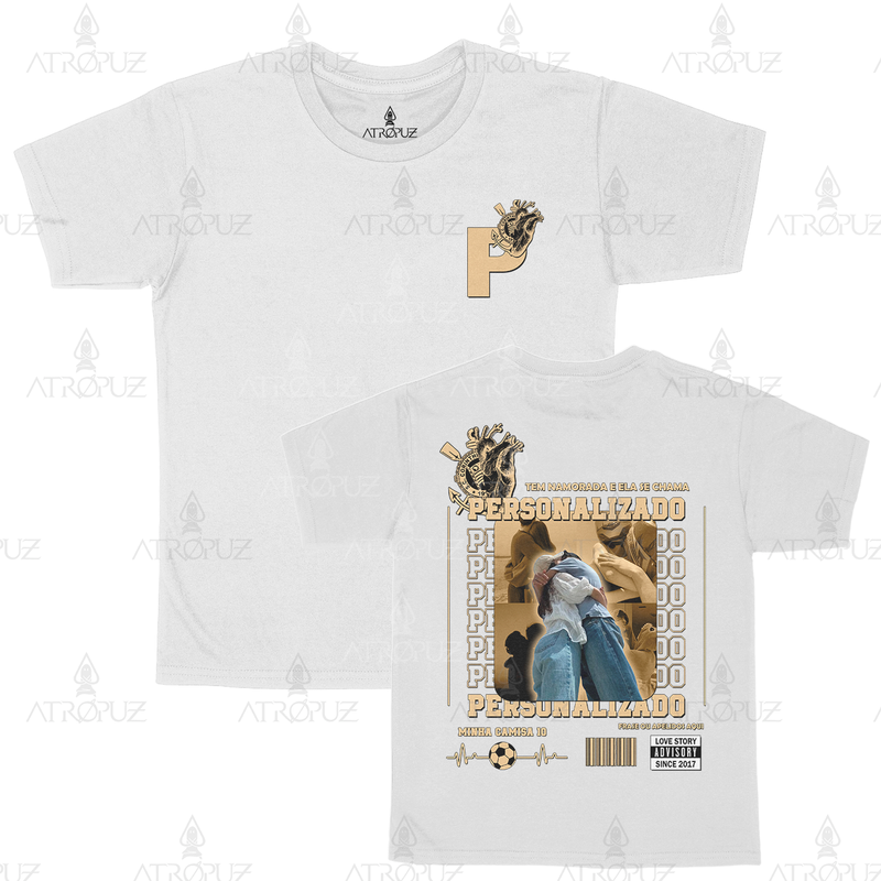 Camiseta Algodão Unissex T shirt Personalize sua estampa Casal de Time Corinthians