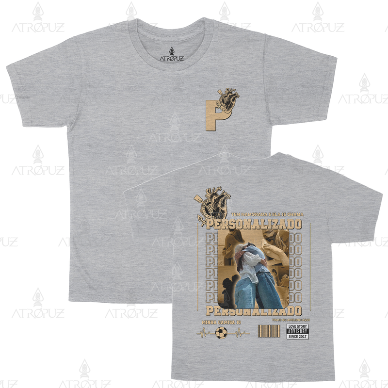 Camiseta Algodão Unissex T shirt Personalize sua estampa Casal de Time Corinthians