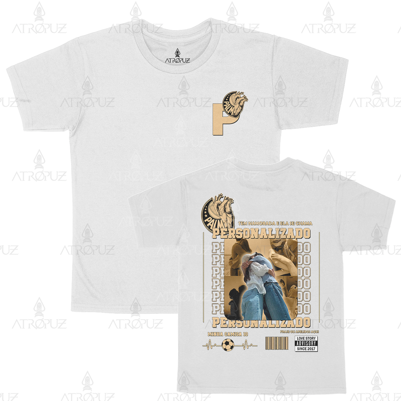Camiseta Algodão Unissex T shirt Personalize sua estampa Casal de Time Palmeiras